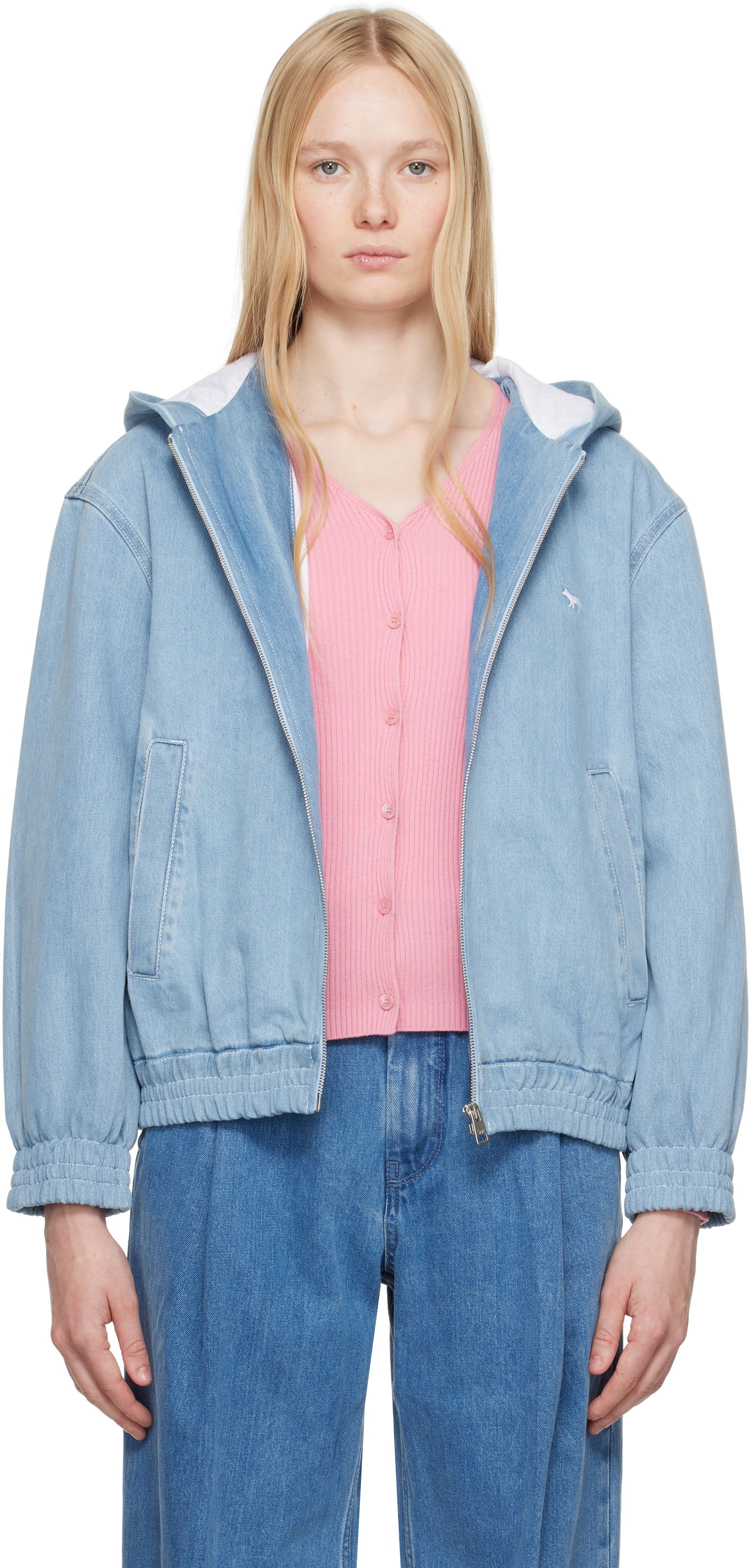 Яке MAISON KITSUNÉ Maison Kitsuné Zipped Hooded Denim Jacket Синьо | OW02103WD4010, 0