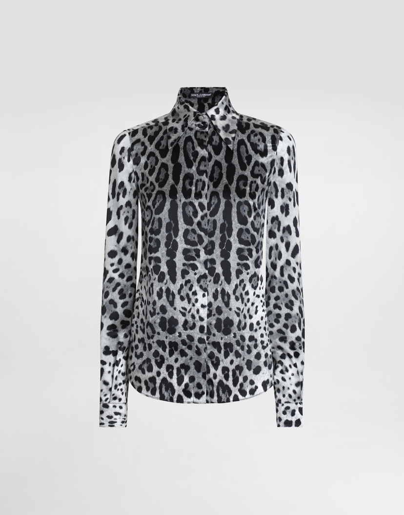 Риза Dolce & Gabbana Leopard-Print Silk Satin Shirt Сиво | F5R64TIS1WTHI13N