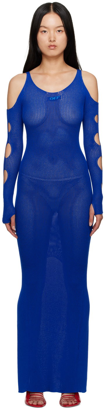 Pокля Off-White Blue Hole Net Maxi Dress Тъмно синьо | OWHI087S23KNI0014540, 0