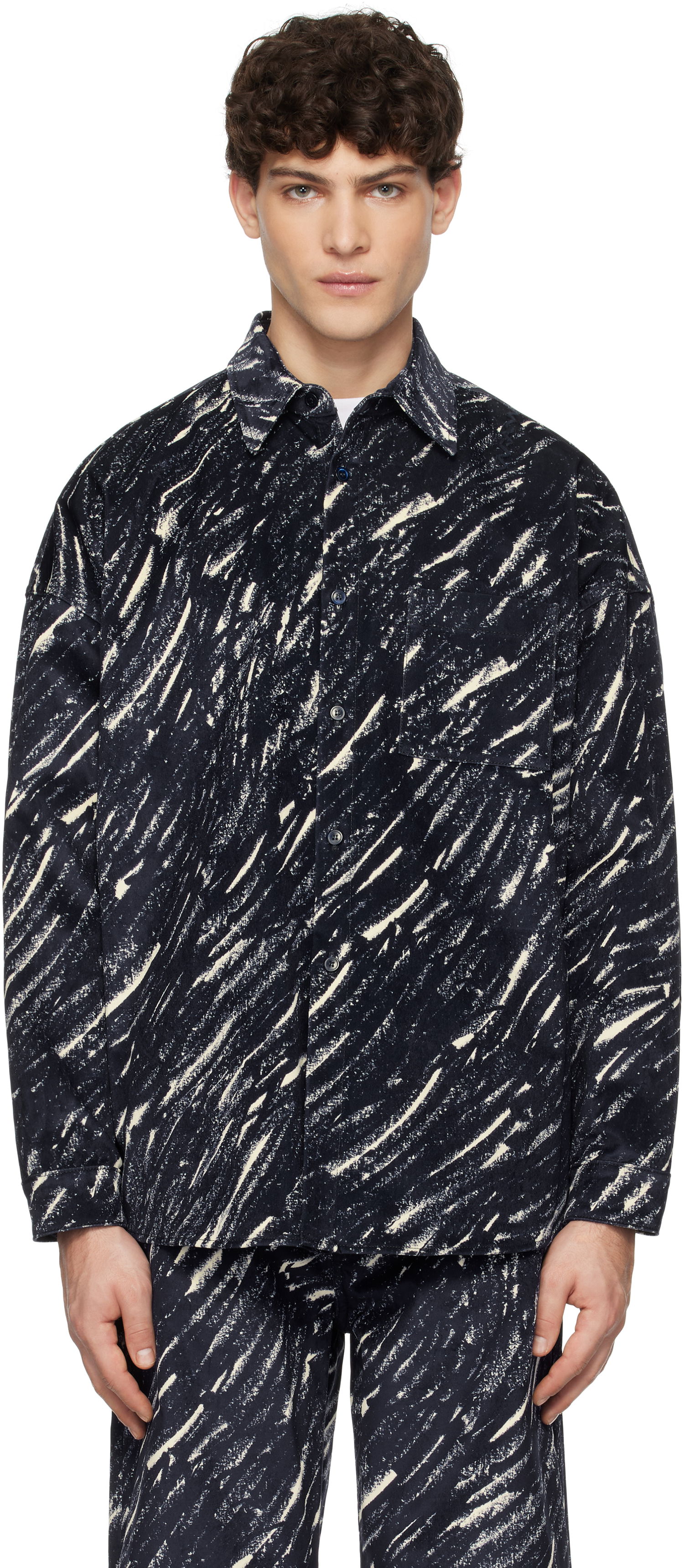Риза Marni Marni Flocked Denim Oversized Shirt Тъмно синьо | CUJU0061S3 UTC432, 0