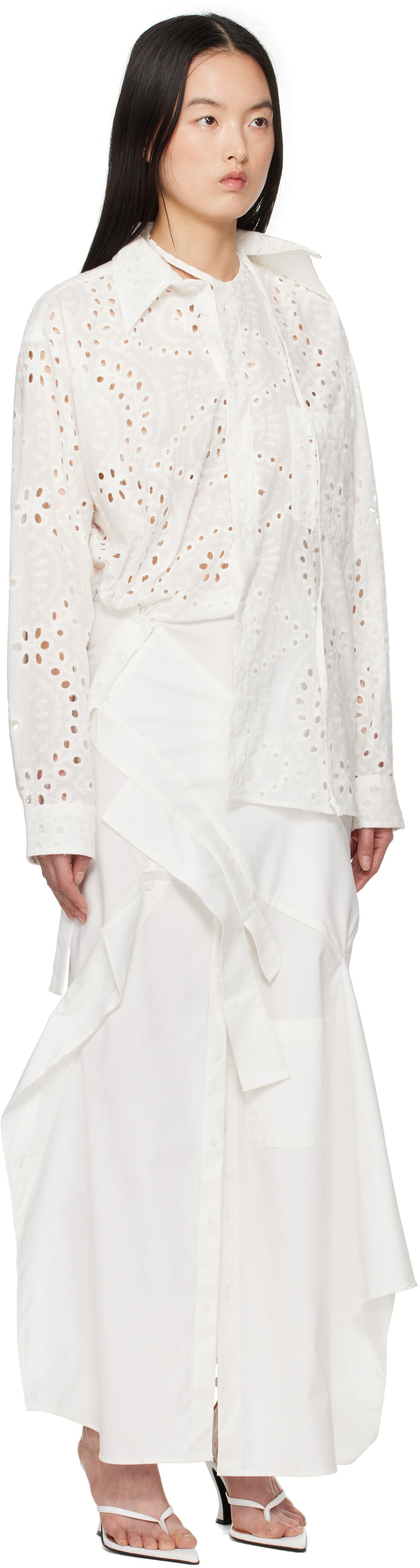 Pокля Ottolinger Ottolinger Deconstructed Shirting Midi Dress Бяло | 10650010601, 1