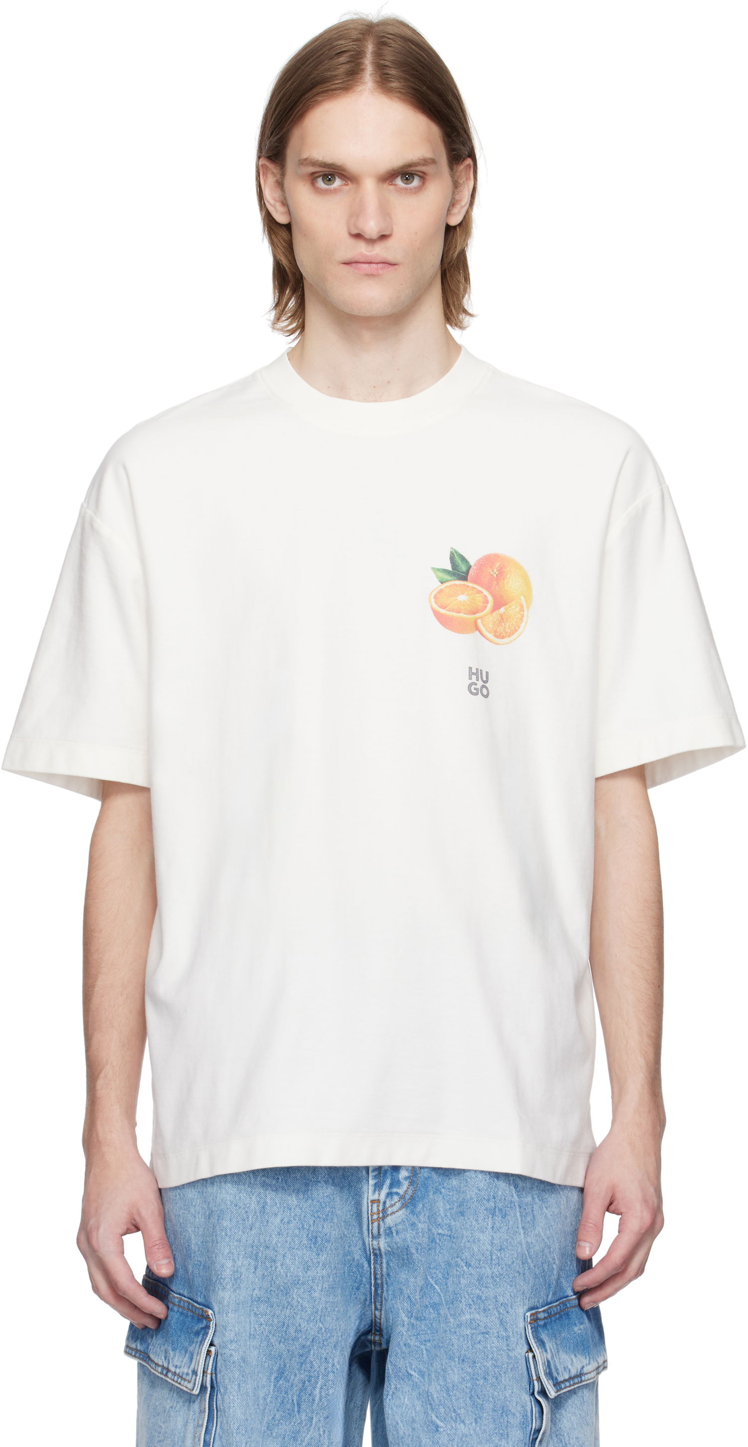 Тениска BOSS Hugo Orange Prints Cotton Jersey T-Shirt Бяло | 50537576, 0