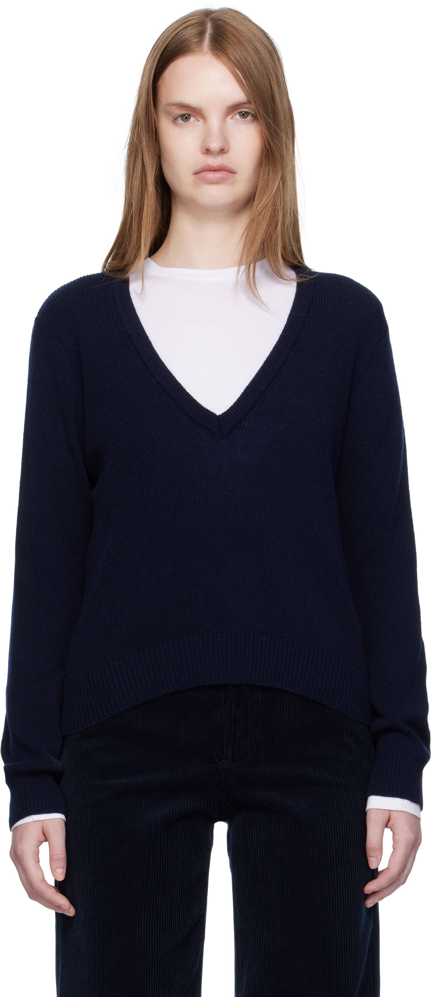Пуловер A.P.C. A.P.C. Anae V-Neck Sweater Тъмно синьо | WOASA-F23429, 0