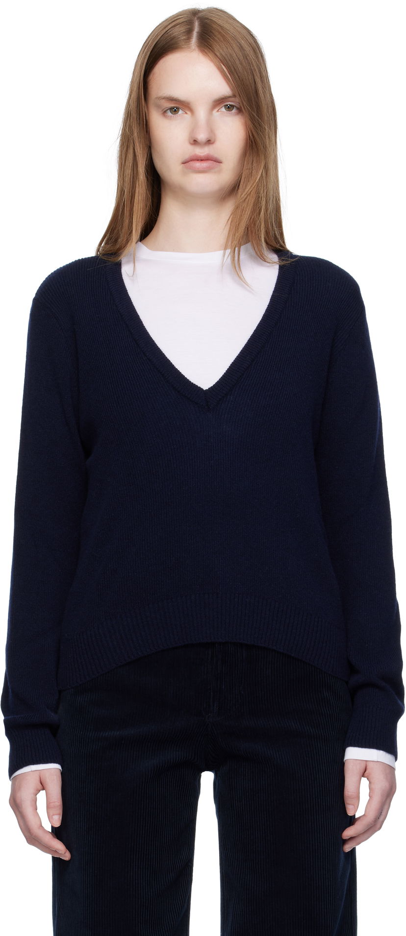 Пуловер A.P.C. A.P.C. Anae V-Neck Sweater Тъмно синьо | WOASA-F23429