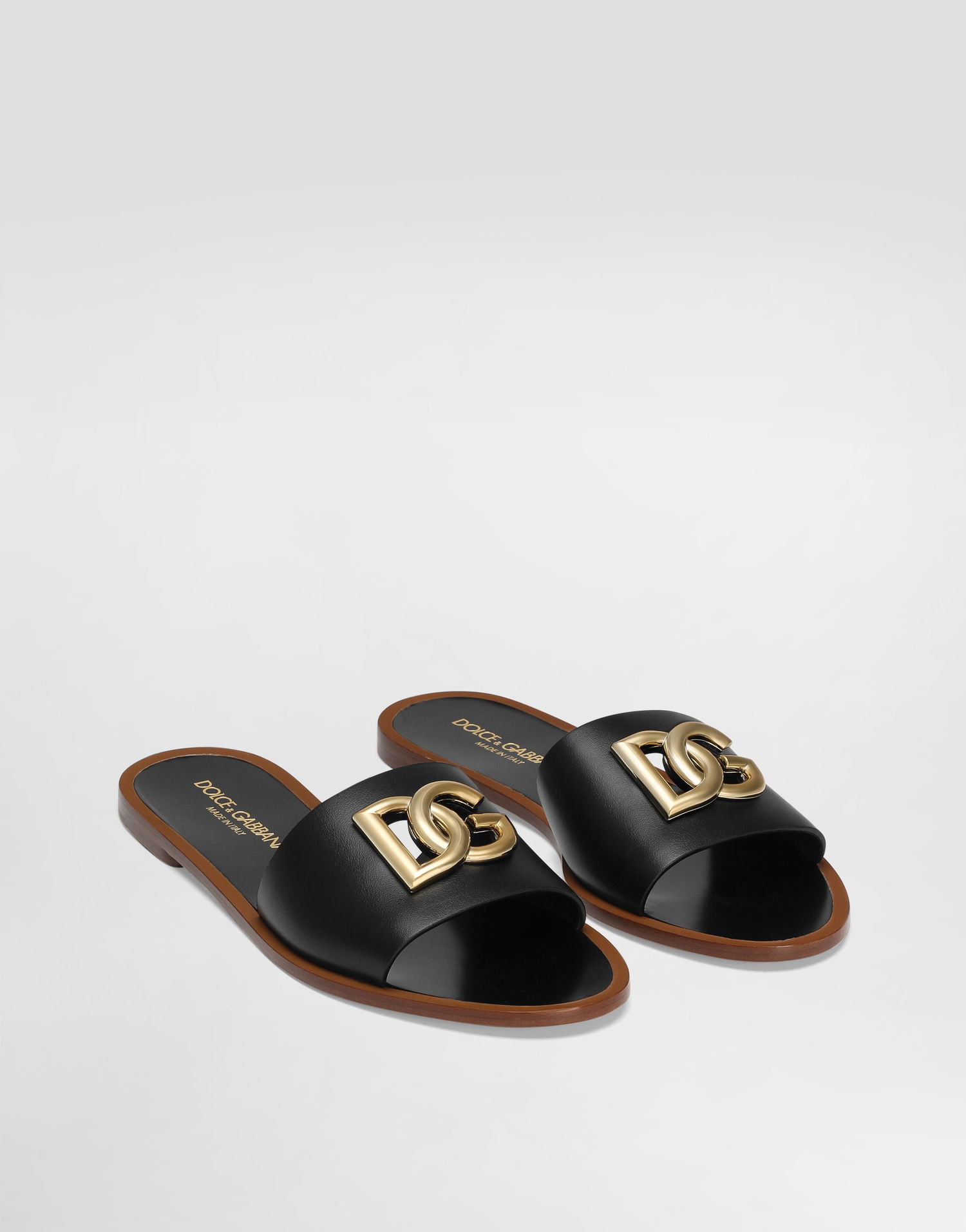 Аксесоари Dolce & Gabbana Dolce & Gabbana Calfskin Flat Slides With DG Logo Черно | CQ0619AW57680999, 1