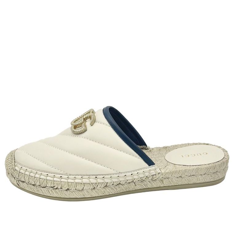 Кецове и обувки Gucci Double G Leather Espadrille Slides Бяло | 628565-BKO60-9087