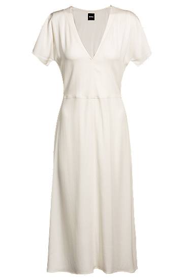 Pокля BOSS Stretch V-Neck Midi Dress Бяло | 50537397, 0