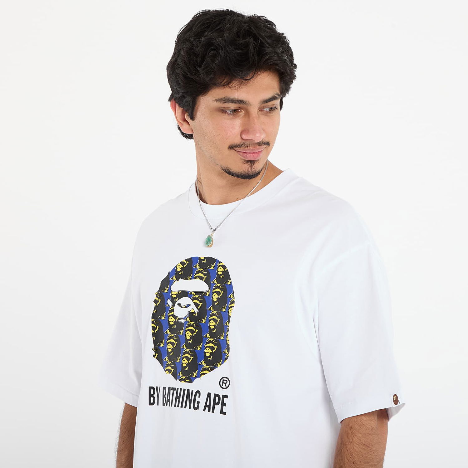 Тениска BAPE Ape Head Pattern By Bathing Ape Relaxed Fit Tee Бяло | 001TEL801309MWHT, 1
