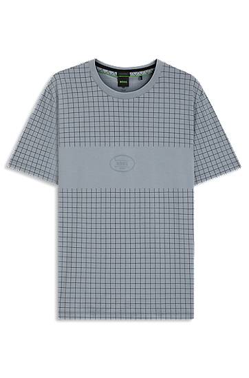 Тениска BOSS Pima Cotton T-Shirt with Check Print Синьо | 50543806