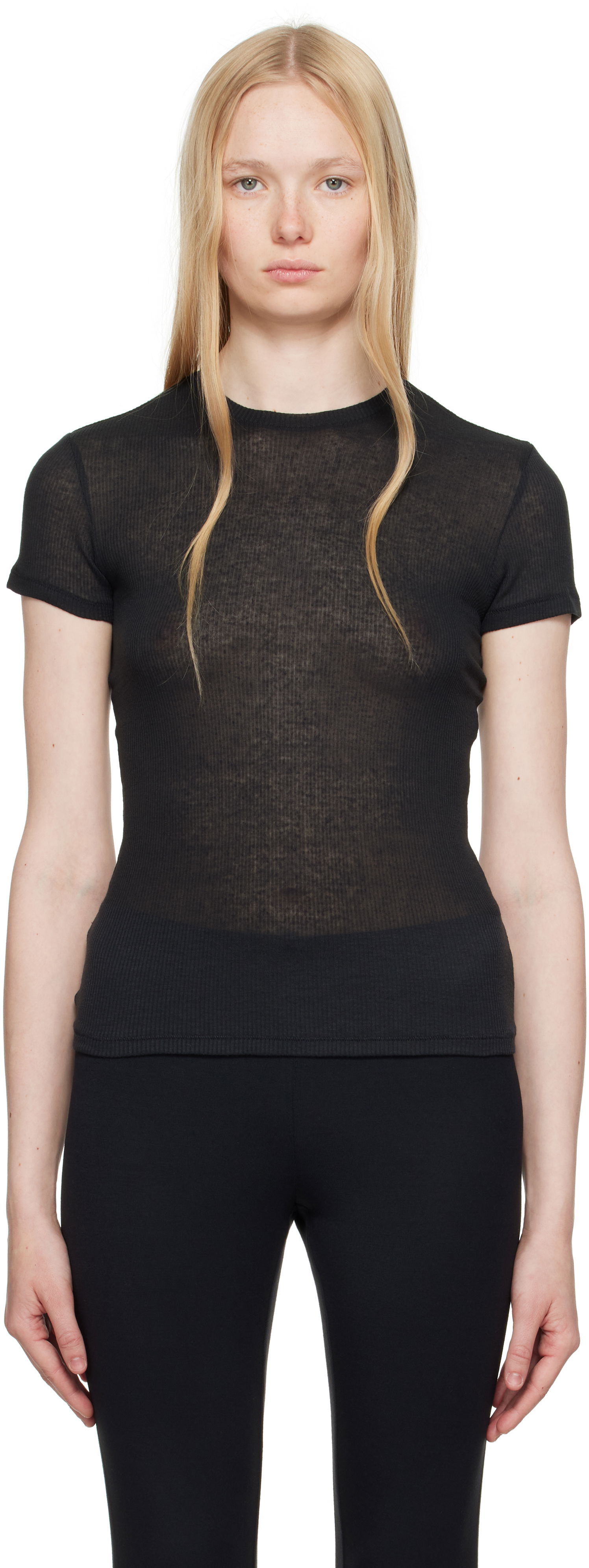 Тениска SKIMS SKIMS Sheer Cotton T-Shirt Черно | SS-STT-8234W, 0