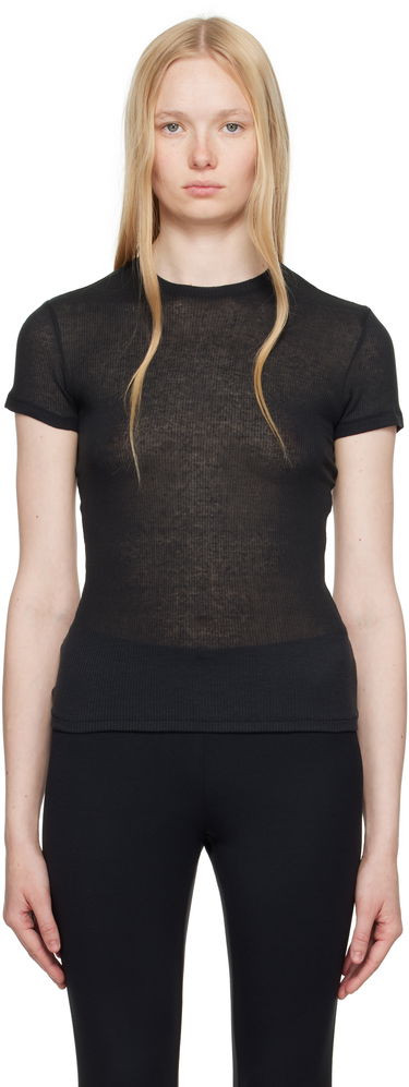 Тениска SKIMS SKIMS Sheer Cotton T-Shirt Черно | SS-STT-8234W, 0