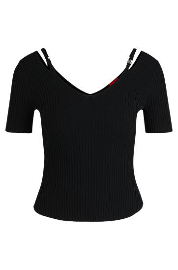 Ribbed Knit Top with Cutout Shoulders