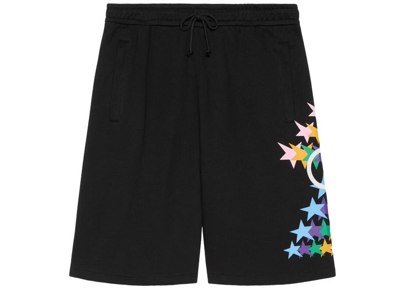Къси панталони Gucci Interlocking G Star Flash Print Cotton Shorts Black Черно | 663249 XJDNK 1082