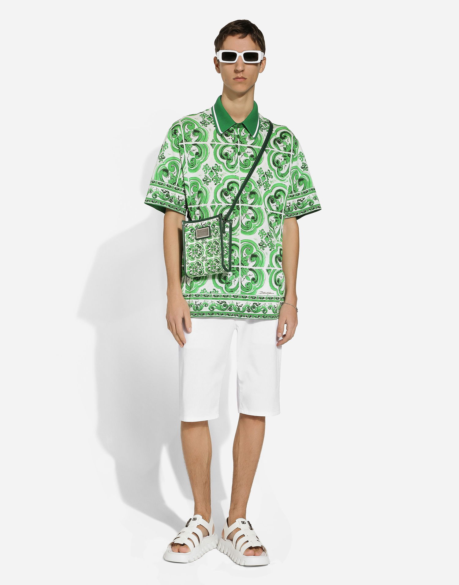 Поло тениска Dolce & Gabbana Majolica Print Cotton Polo Shirt Зелено | G8RV9TII7CZHU3TN, 1