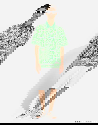 Поло тениска Dolce & Gabbana Majolica Print Cotton Polo Shirt Зелено | G8RV9TII7CZHU3TN, 1