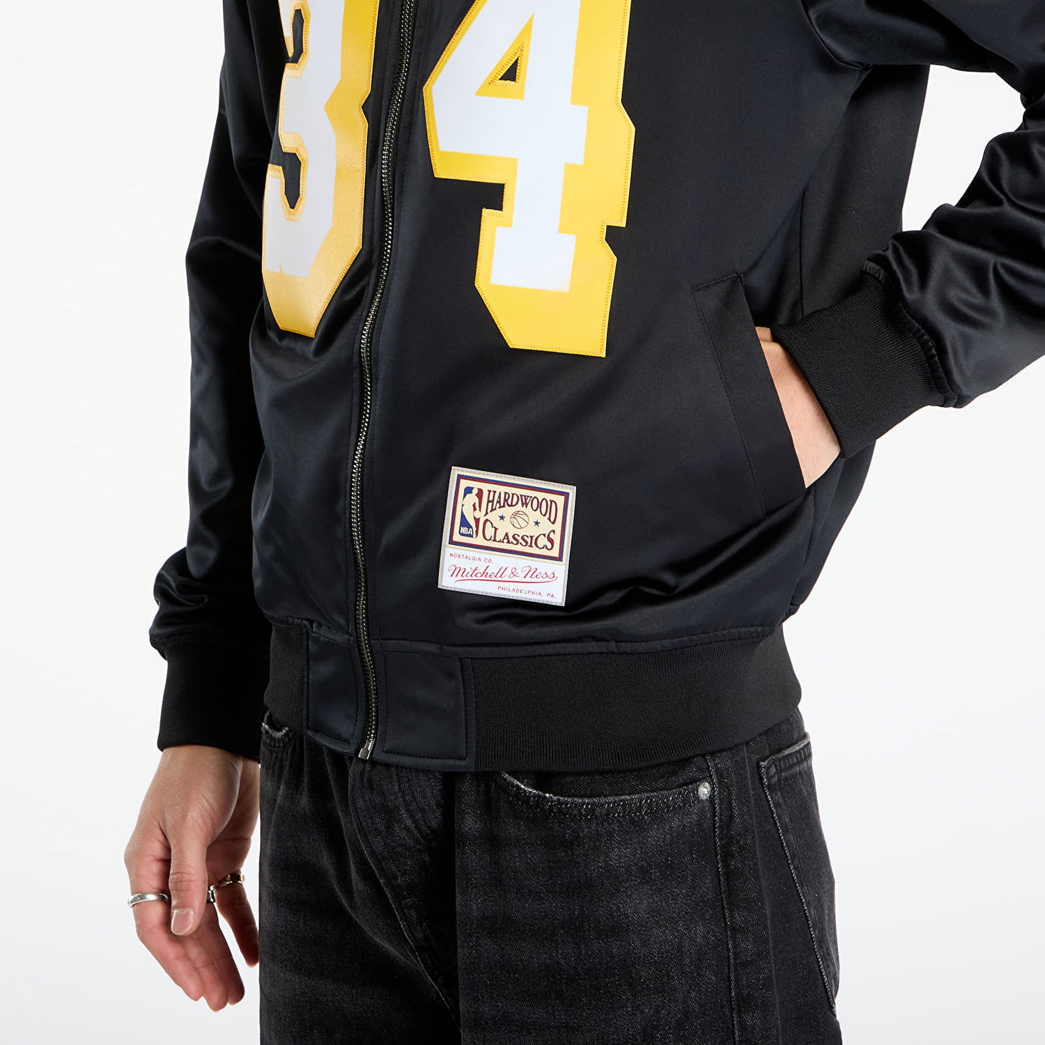 Яке бомбър Mitchell & Ness NBA Maxxed Out Lakers Shaquille O'Neal 34 Satin Jacket Черно | JK11279-LALBLCK, 1