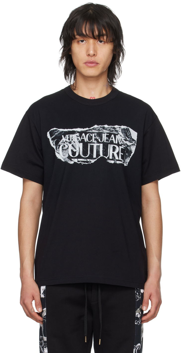 Тениска Versace Jeans Couture Magazine T-Shirt Черно | E76GAHE03_ECJ00E