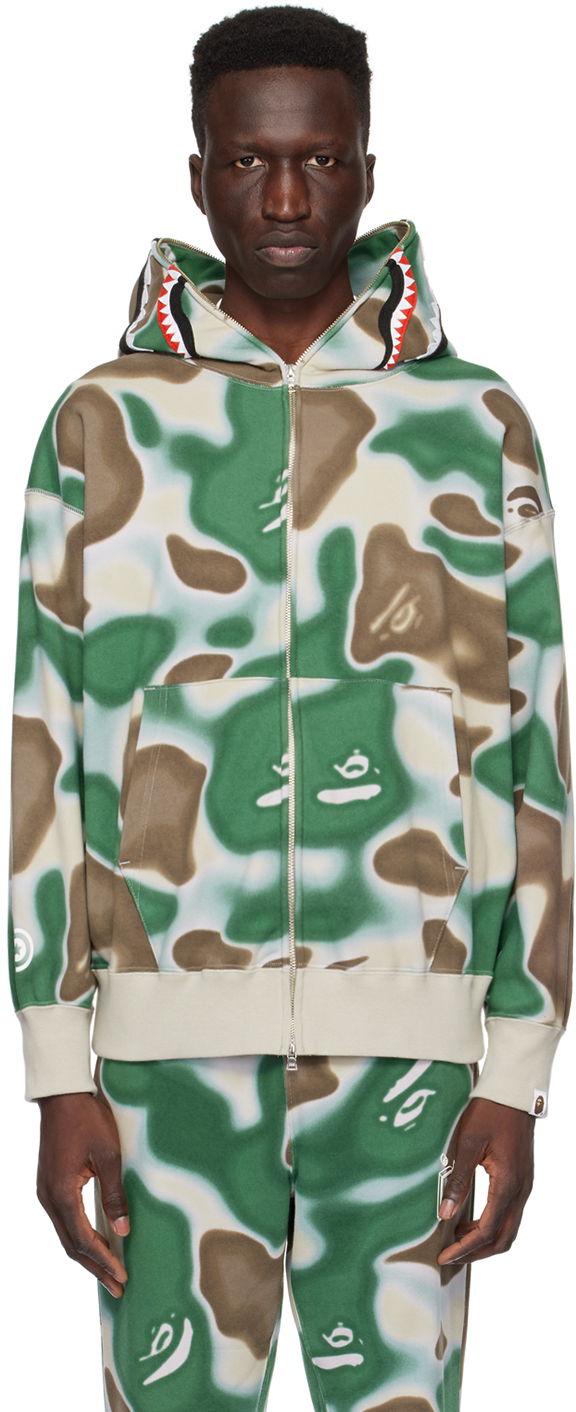 Суитчър BAPE Liquid Camo Shark Hoodie Зелено | 001ZPK301007M