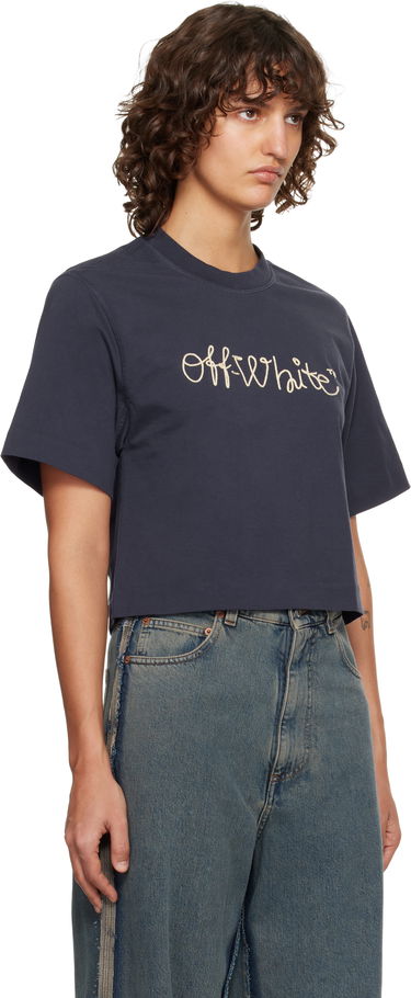 Съкратен топ Off-White Embroidered Script Logo Crop T-shirt Тъмно синьо | OWAA090F25JER0034C19, 1