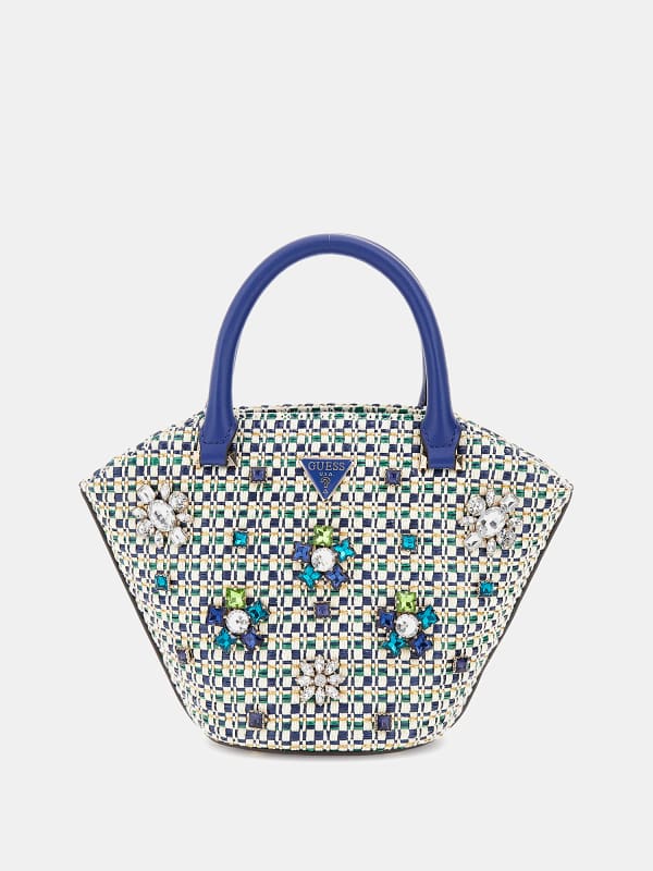 Голяма пазарска чанта GUESS Checkered Embroidered Handbag Синьо | HWWE9528750, 0