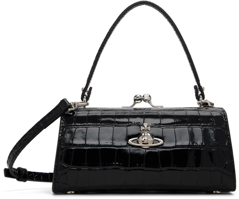 Дамска чанта Vivienne Westwood Croc-Effect Top Handle Doll XL Frame Bag Черно | 4B01000QW-L0098-