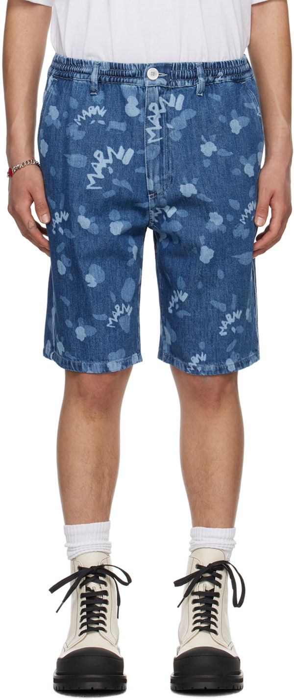 Printed Denim Shorts