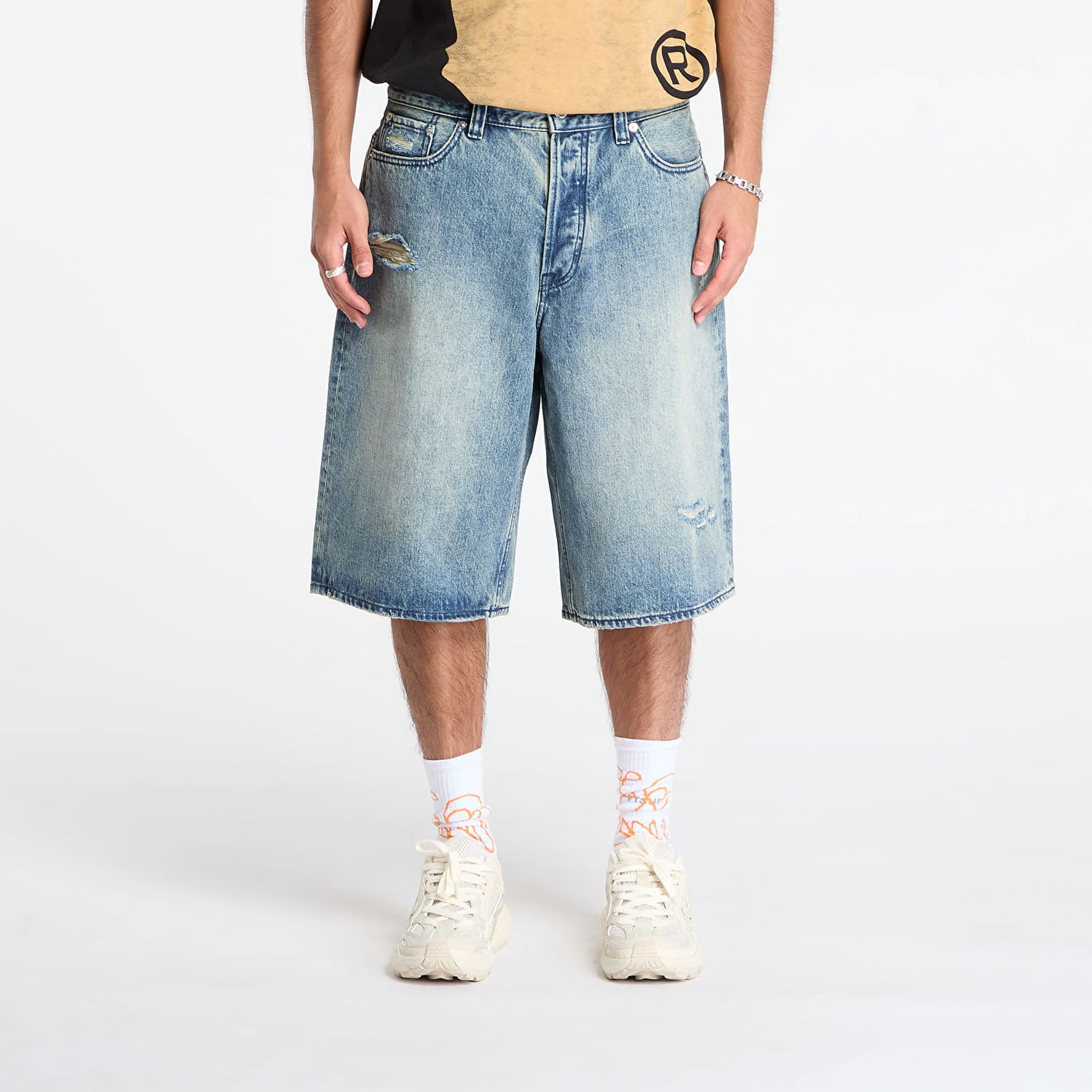 Къси панталони BAPE Sta Distressed Washed Relaxed Fit Denim Shorts Синьо | 001DSL801302MLIG, 0