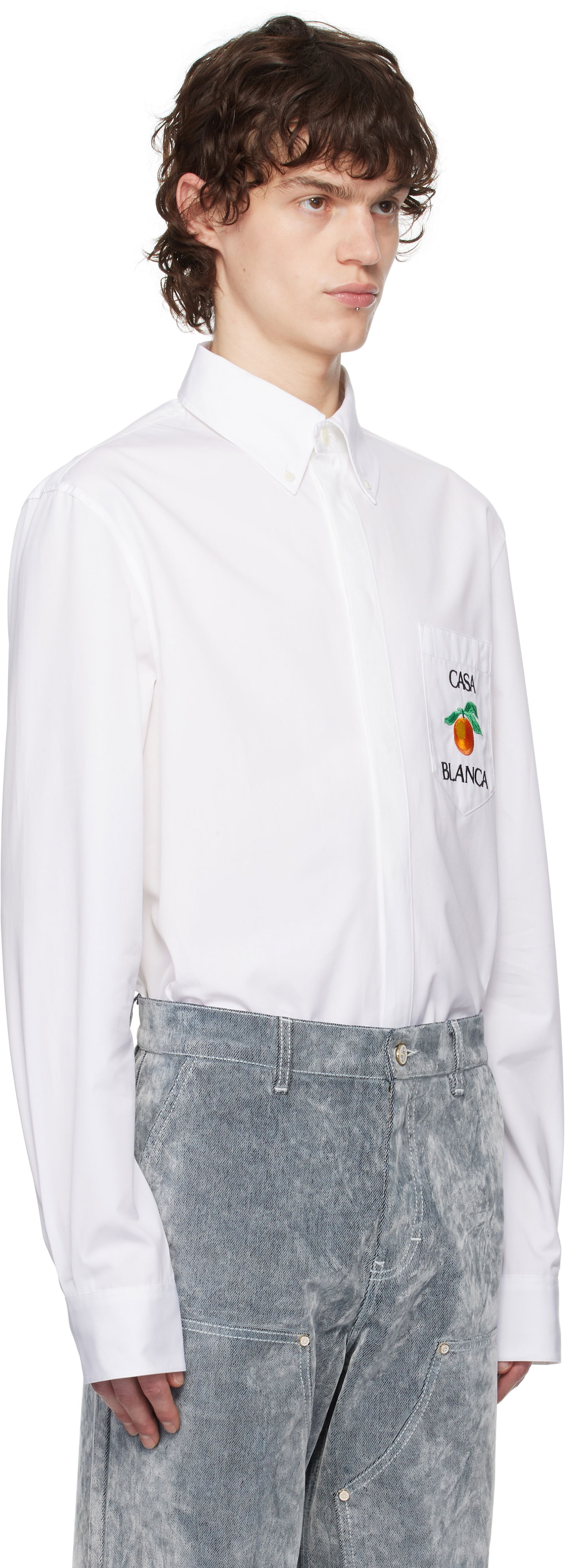 Риза Casablanca Casablanca Embroidered Orange Oxford Shirt Бяло | MPS25-SH-150-01, 1