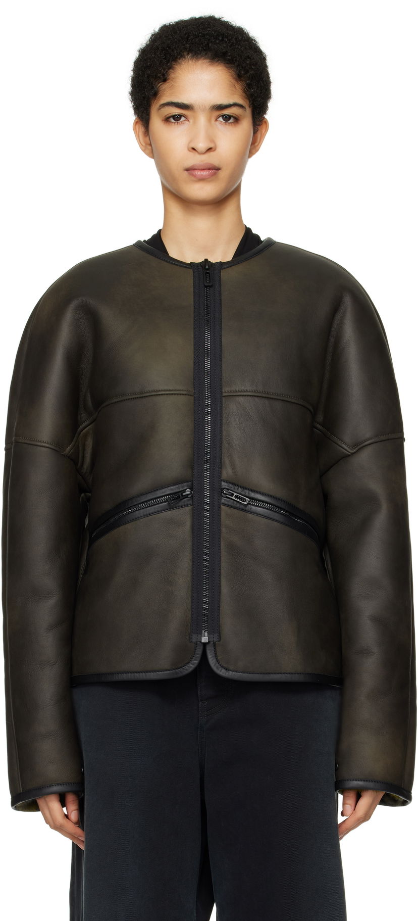 Яке 032C Shearling Leather Jacket Зелено | F24-URL-1921-050-W