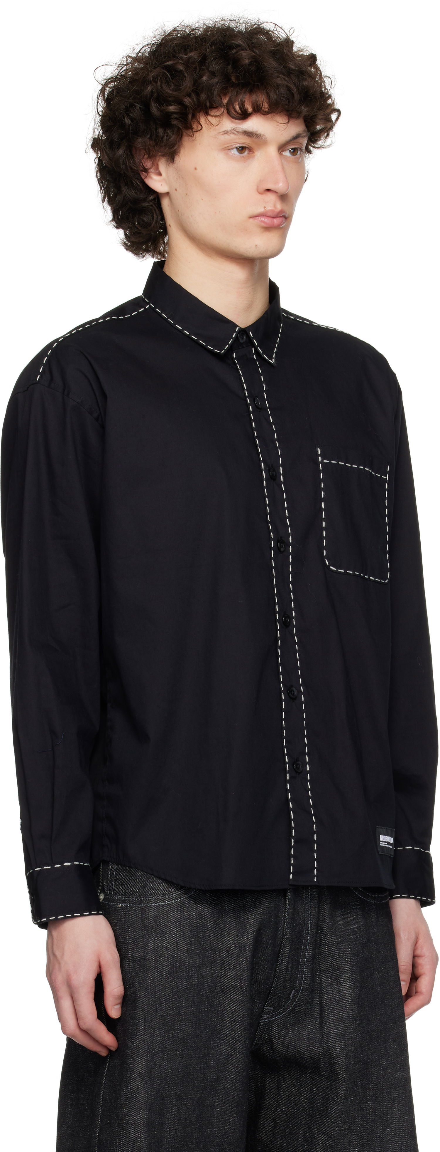 Риза Neighborhood Neighborhood Hand Stitching Long Sleeve Shirt Черно | 251AQNH-SHM08, 1