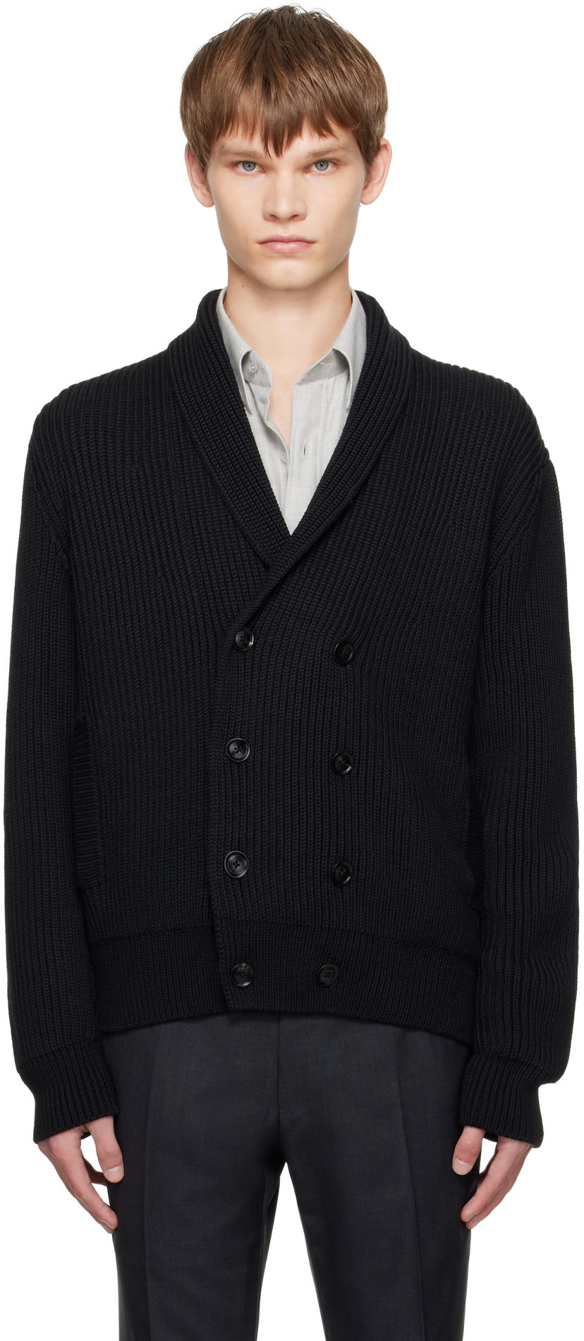 Пуловер Tom Ford TOM FORD Wool Silk Shawl Collar Cardigan Черно | KLL012-YMW094