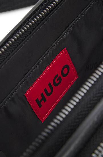 Чанта за кръста BOSS Grained Faux-Leather Stacked-Logo Belt Bag Черно | 50552291, 1