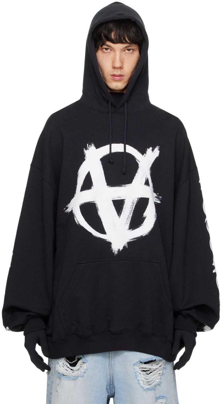 Суитчър VETEMENTS Double Anarchy Hoodie Черно | UE64HD700BW