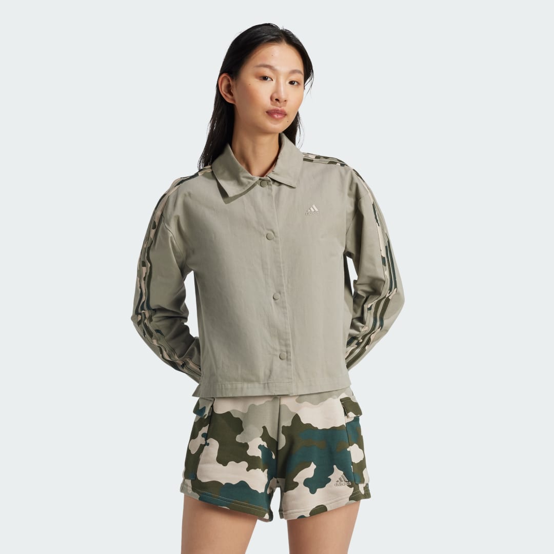 Риза adidas Performance Essentials 3-Stripes Twill Coach Jacket Зелено | IY1689, 0