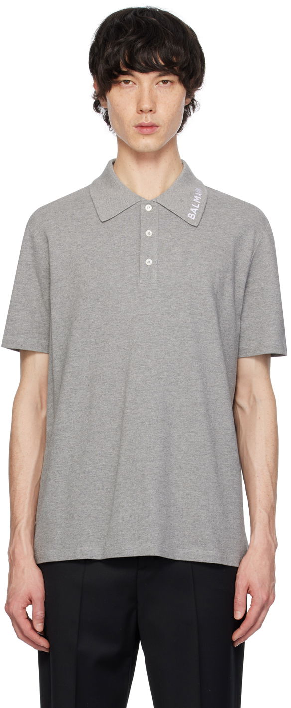 Поло тениска Balmain Embroidered Polo Сиво | CH1GC026BC62, 0