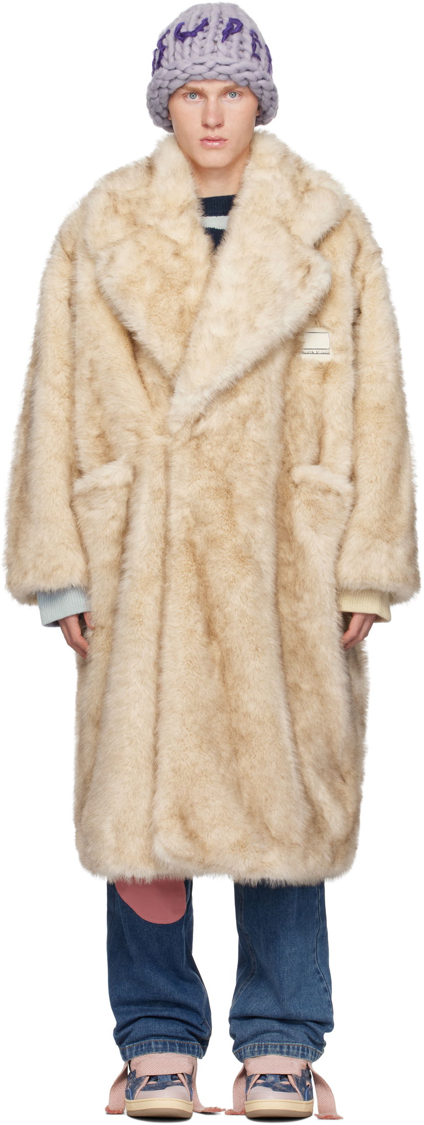 Палта KidSuper Faux Fur Oversized Long Coat Бежово | AW24-OW-29