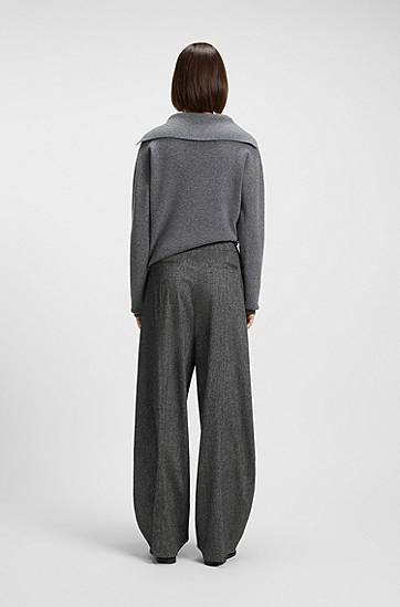 Панталони BOSS Oversized-fit Trousers with Structured Stretch Fabric Сиво | 50548212, 1