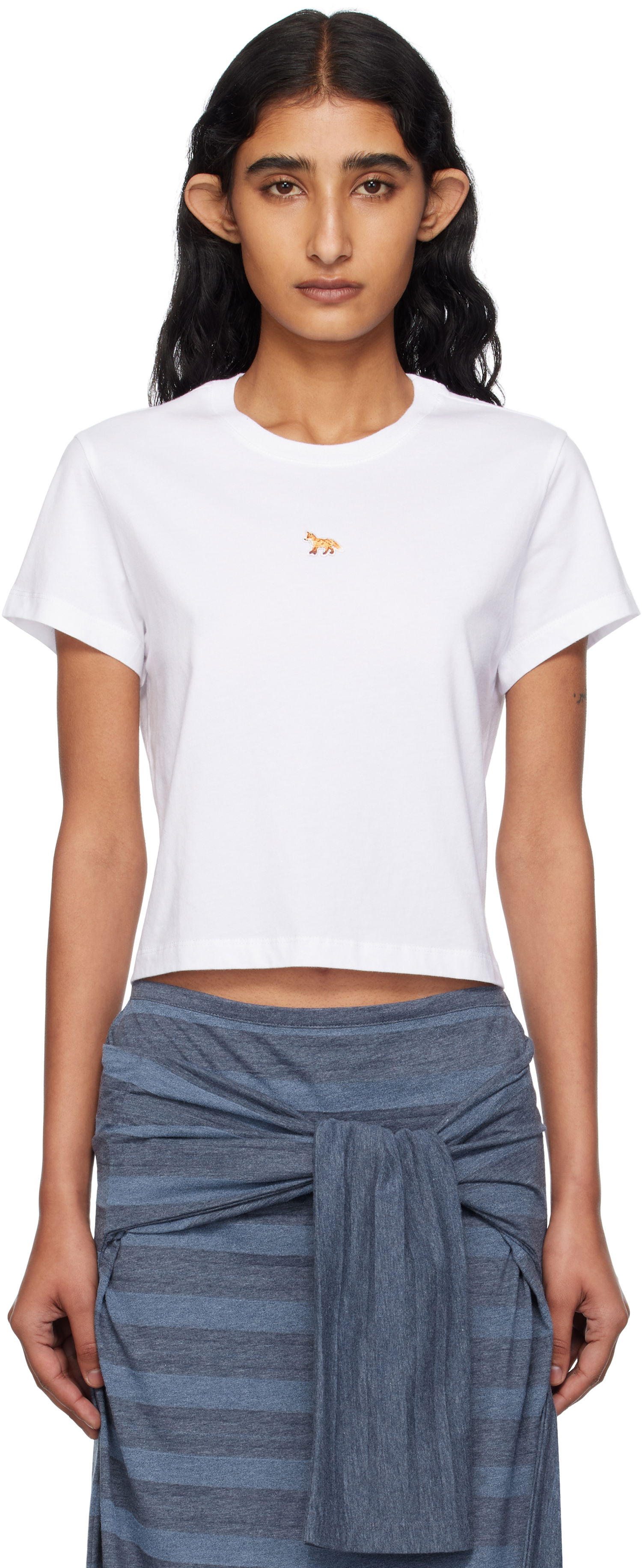 Съкратен топ MAISON KITSUNÉ Maison Kitsuné Baby Fox Cropped T-Shirt Бяло | PW00111KJ7026, 0