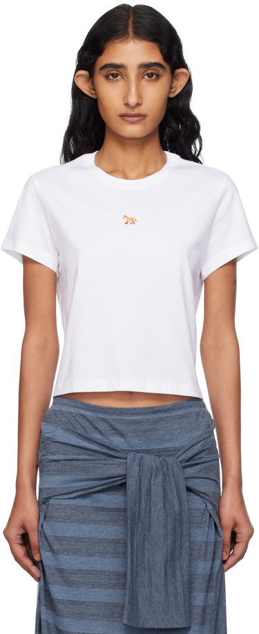 Съкратен топ MAISON KITSUNÉ Maison Kitsuné Baby Fox Cropped T-Shirt Бяло | PW00111KJ7026, 0