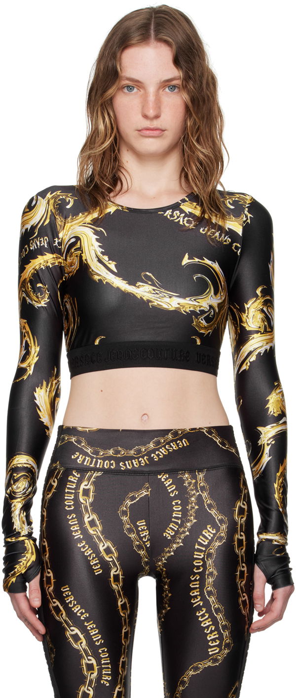 Тениска Versace Jeans Couture Black & Gold Chromo Couture Long Sleeve T-Shirt Черно | E77HAH218_EJS360, 0