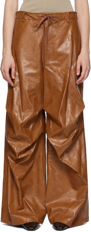 Панталони Maison Margiela MM6 Maison Margiela Draped Faux-Leather Trousers Кафяво | S52KA0510 M35465, 0