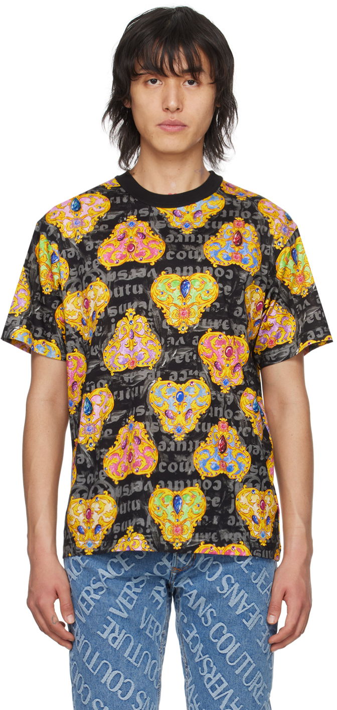 Тениска Versace Jeans Couture Printed T-Shirt Черно | E76GAH6R0_EJS338