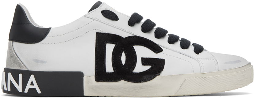 Кецове и обувки Dolce & Gabbana Off-White Portofino Vintage Sneakers Бяло | CS2203AO277