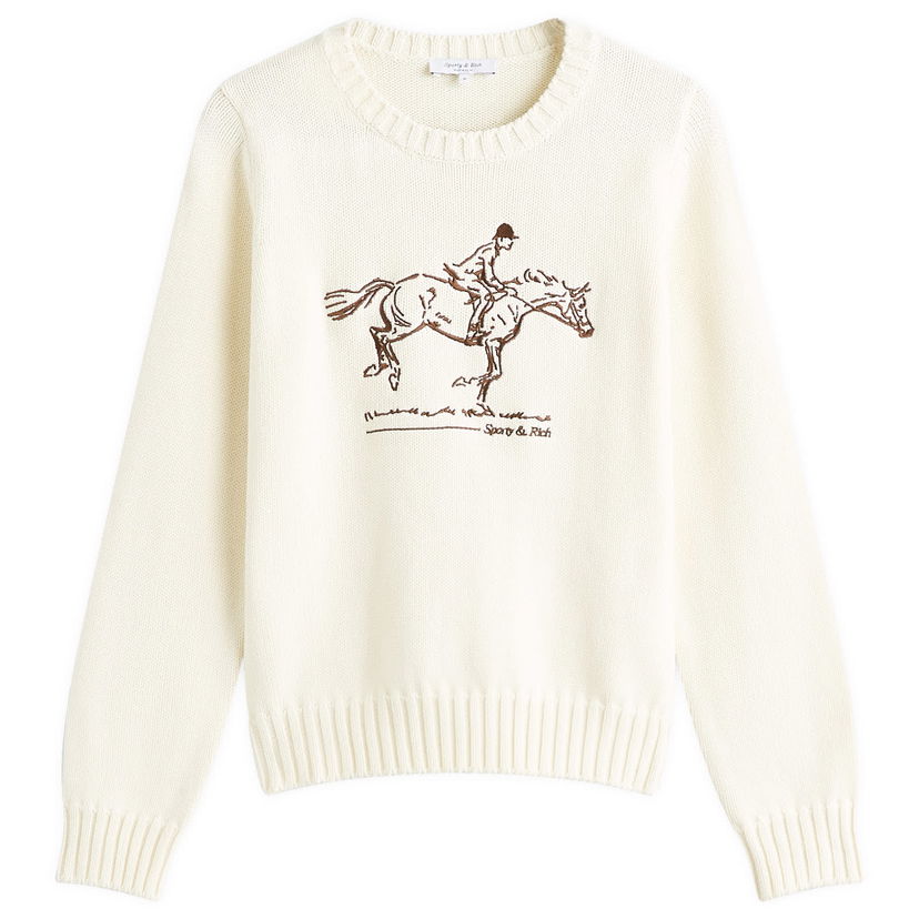 Пуловер Sporty & Rich Knitted Horse Sweater Cream Бяло | WS065512245CR01-CRM