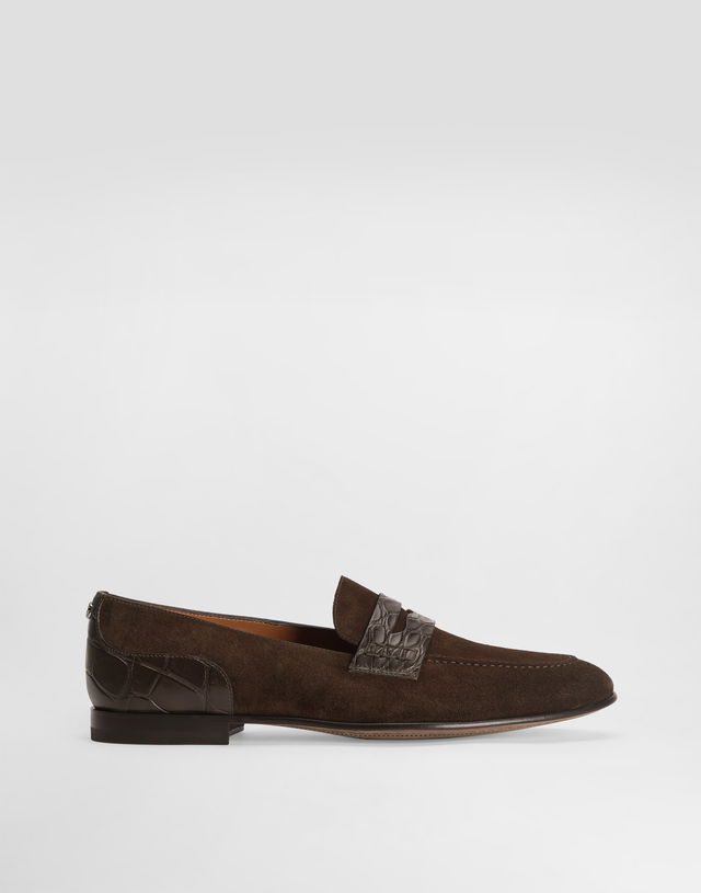 Split Calfskin Alligator Driver Loafers