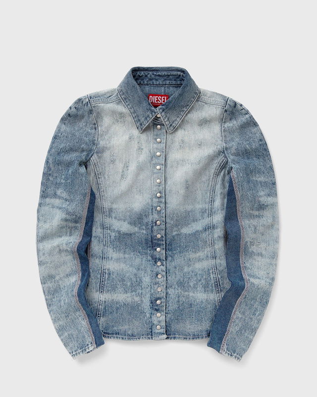 Light Wash Distressed Denim Shirt with Side Panels