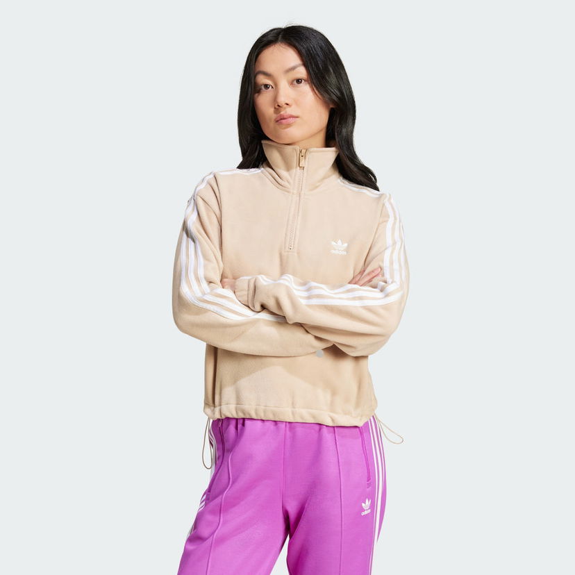 Суитчър adidas Performance Fleece Half Zip Loose Sweatshirt Бежово | IY7267