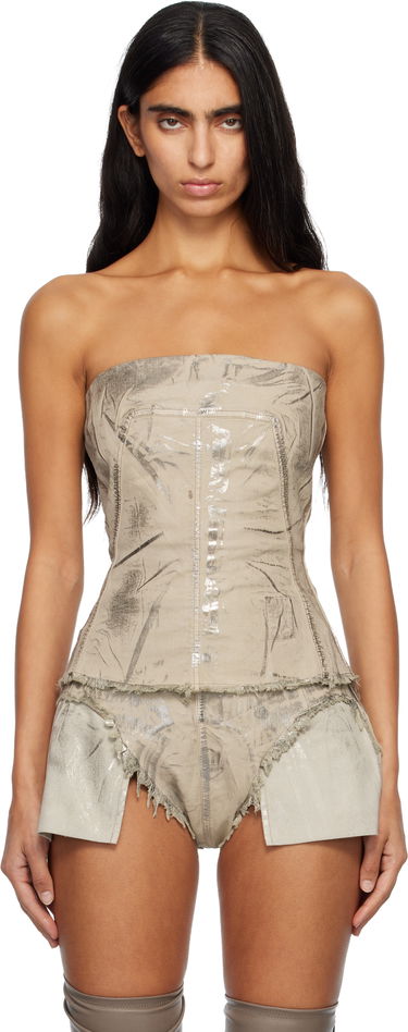 Съкратен топ Rick Owens Rick Owens DRKSHDW Concordians Strapless Metallic Bustier Denim Top Бежово | DS02E7129 SDPF, 0