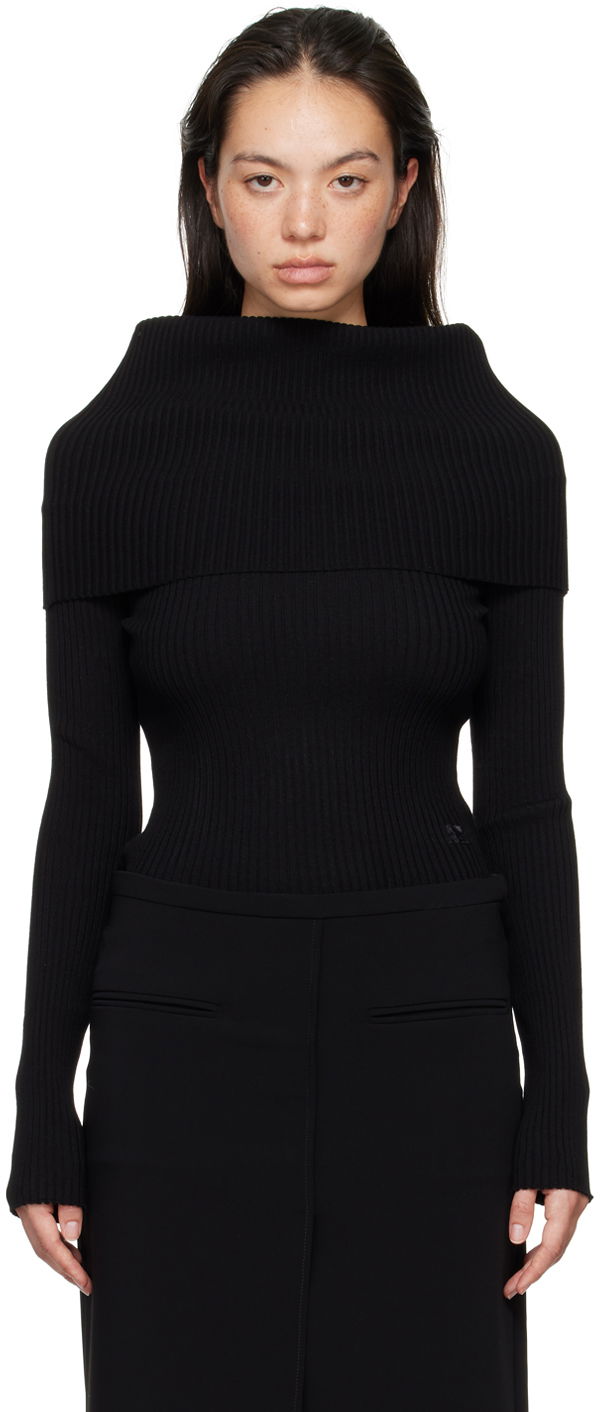 Пуловер Courrèges Courrèges Women's Fitted Off Shoulder Sweater Черно | 324MPU189FI0001