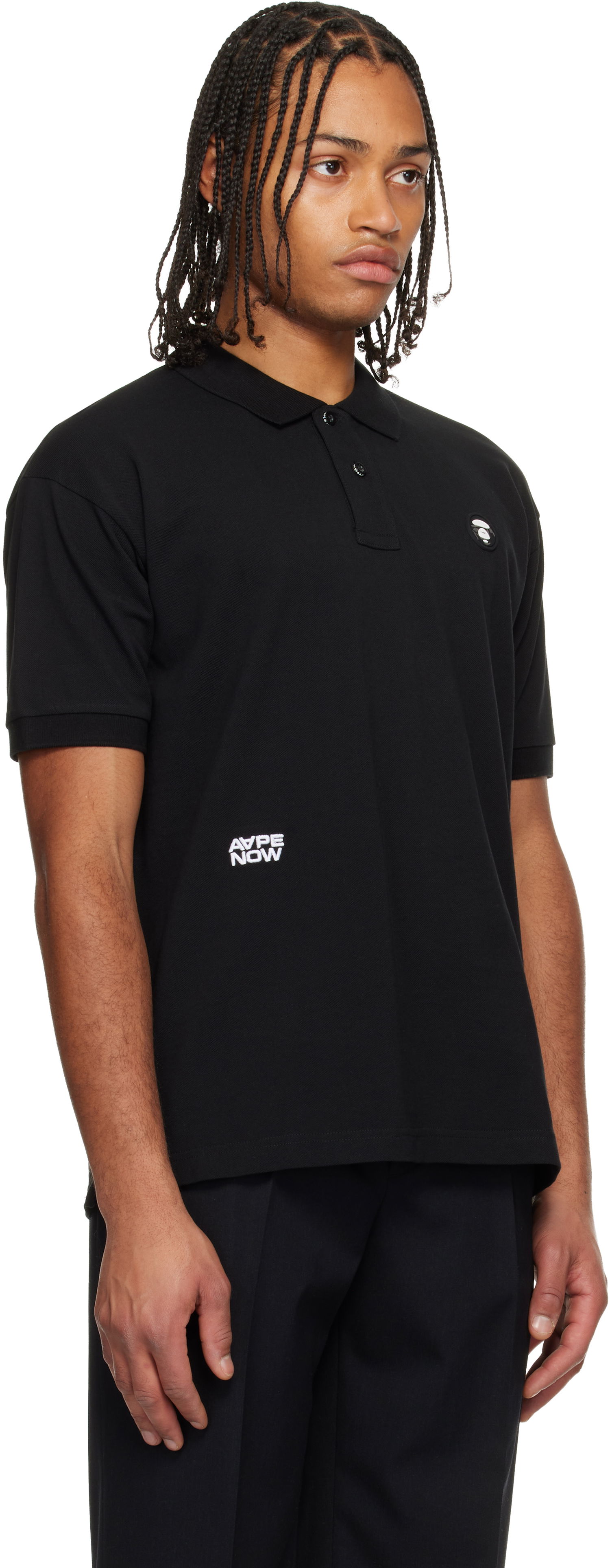 Поло тениска AAPE by A Bathing Ape 'AAPENOW' Moonface Logo Short-Sleeve Pique Polo Черно | AAPPOM1609XXNBKX, 1